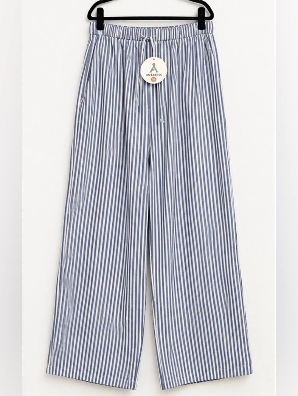 ANRABESS NWT Blue White Striped Wide Leg Pants 2XL